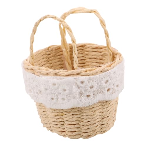 Uonlytech Handgewebter Miniatur Blumenkorb aus Imitations-Rattan Leichter Stabiler Mini-Korb für Puppenszenen und Landschaftsdekoration Handgefertigtes Accessoire für Puppenhäuser und von Uonlytech