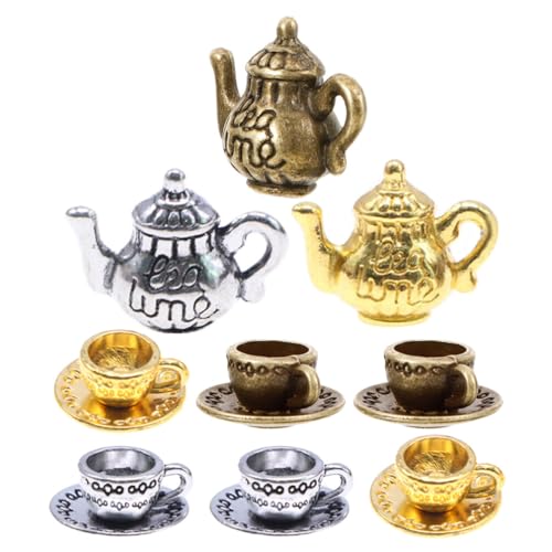 Uonlytech Miniatur-Teetasse 3 Sets 1:12 Puppenhaus Mini-Teekanne Aus Metall Teetasse Zum Basteln DIY-Miniatur-Landschaftsornament Simulierter Wasserkocher Zubehör von Uonlytech