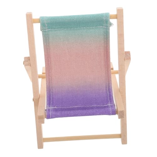 Uonlytech Puppenhaus Faltbarer Strandkorb Handyständer Holz Faltbare Tischdeko Kreative Schreibtischaccessoires Büro Zubehör liegestuhl handyhalterung Mini-Stuhl Strandkorb Miniatur Stoff von Uonlytech