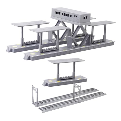 Uonlytech Zugmodellsatz Sandtischmodell Miniaturzubehör Zuglandschaftszubehör Zugmodellschmuck Modell Einer Bushaltestelle Gebäude für Modelleisenbahnen Modellbahnstation Plastik Grau von Uonlytech