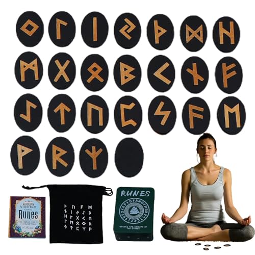 Uozonit Runen-Set,Runen-Set aus,Mythologie-Runen mit Handbuch und Aufbewahrungstasche - 25 Stück Runen, Holzrunen, Altarrunen für Anfänger, Wahrsagerei, Meditation, Spirituell, Unterhaltung von Uozonit