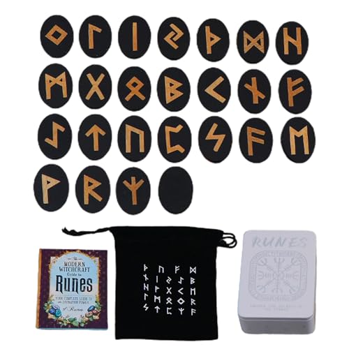 Uozonit Runen-Set aus, Hexen-Runen-Set - Mythologie-Runen mit Handbuch und Aufbewahrungstasche - 25 Stück Runen, Holzrunen, Altarrunen für Anfänger, Wahrsagerei, Meditation, Spirituell, von Uozonit