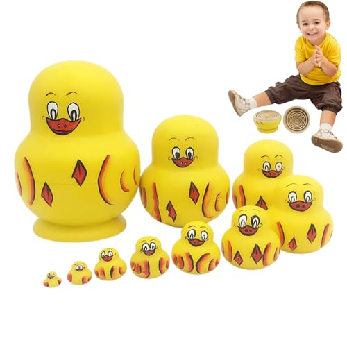 Uozonit Russische Puppen, stapelbar, Entenpuppen für – Set mit 10 russischen Puppen, Nestspielzeug mit Tiermotiven, Basswood Stapelnesting Nesting Dolls von Uozonit