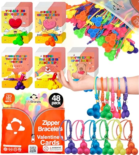 UpBrands Pop-It-Reißverschluss-Armbänder mit Valentinstagskarten, perfekte sensorische Geschenke für Klassenzimmer-Austausch und fröhliche Momente für Kinder, 48 Stück UpBrands Pop-It-Reißverschluss-Armbänder mit Valentinstagskarten, perfekte sensorische Geschenke für Klassenzimmer-Austausch und fröhliche Momente für Kinder, 48 Stück von UpBrands