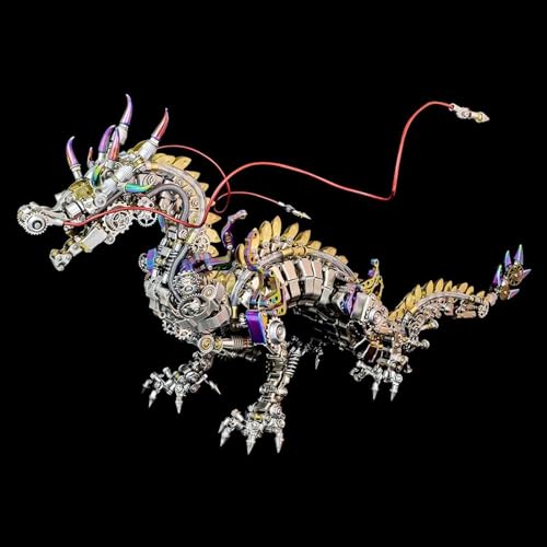 UpGLeuch 3D Metall Puzzle Drache Modellbausatz für Erwachsene, Mechanisch 3D Puzzle Metall Erwachsene Tiere mit Licht und Werkzeug, Desktop-Ornament, Spielzeug, Geschenke für Erwachsene (Puzzle A) von UpGLeuch