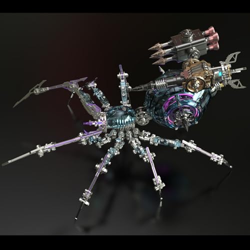 UpGLeuch 3D Metall Puzzle Spinne Modellbausatz für Erwachsene mit Licht, DIY Metall 3D Puzzle Modell Kits mit Waffen, Desktop Spielzeug Geschenke für Erwachsene von UpGLeuch