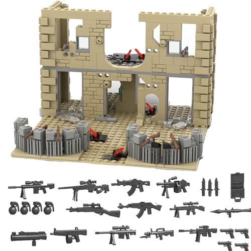 UpGLeuch Klemmbausteine WW2 Militär Szene mit Militär Waffen Set, Militär Basis Bausteine Diorama Bausatz ww2 Militärspielzeuge (Szene A) von UpGLeuch