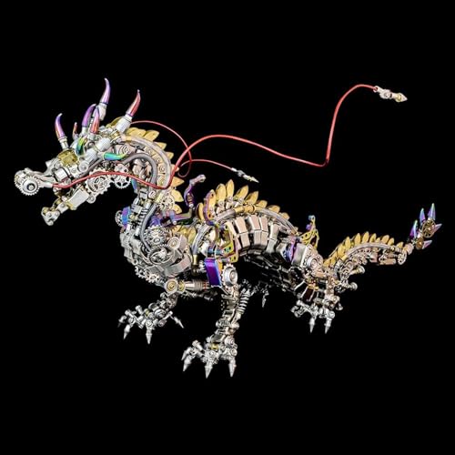 UpGLeuch Mechanische 3D-Metallpuzzles für Erwachsene Drachenmodell mit Licht, großer chinesischer Drache 3D-Metallmodellbausätze mit Werkzeug, Desktop-Ornament-Spielzeuggeschenke für Erwachsene Jungen von UpGLeuch