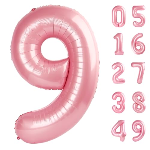 101,6 cm große Perlglanz-Rosa 9 Ballon Zahl, Jumbo Riesige Happy 9th 19 29 39 49 Geburtstag Party Dekorationen, große neun Mylar-Folie Jahrestag Geburtstag Party Verlobung Dekorationen von Upgesy