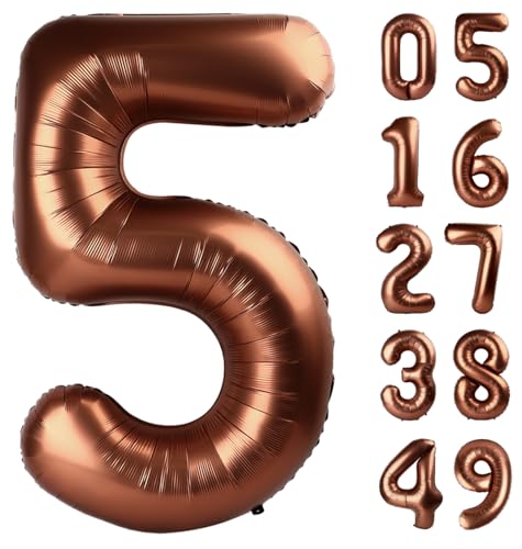Kaffeebrauner Ballon mit 5 Zahlen von Upgesy