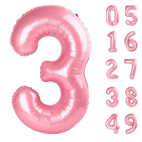 Perlglanz-Rosa 3 Zahlenballon von Upgesy