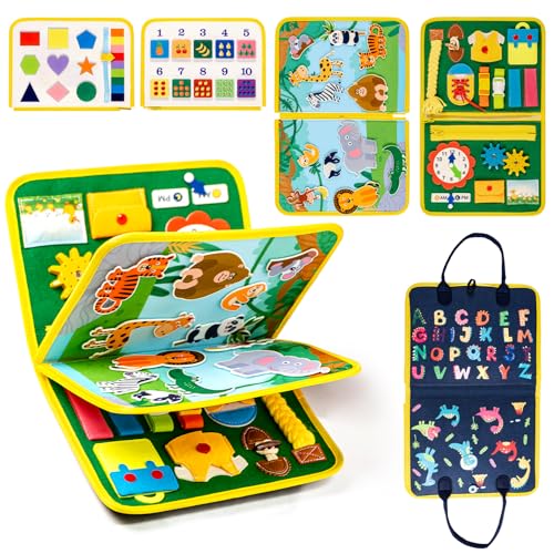 Uping Busy Board Activity Board Baby Sensorisches Montessori Spielzeug ab 3 Jahre Lernspielzeug Geschenk Junge Mädchen, Baby Sensorik Lernspielzeug, Motorikbrett für Reise Auto Flugzeug von Uping