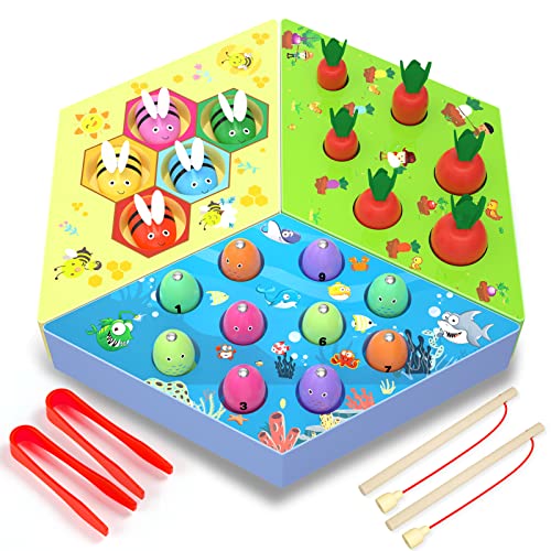 Uping Magnetisches Angelspiel ab 3 Jahr, 3 in 1 Kinder Motorikspielzeug Montessori Sortierspiel Holzpuzzle Karottenernte Lernspielzeug für Kinder als Geburtztag Geschenk Uping Magnetisches Angelspiel ab 3 Jahr, 3 in 1 Kinder Motorikspielzeug Montessori Sortierspiel Holzpuzzle Karottenernte Lernspielzeug für Kinder als Geburtztag Geschenk von Uping
