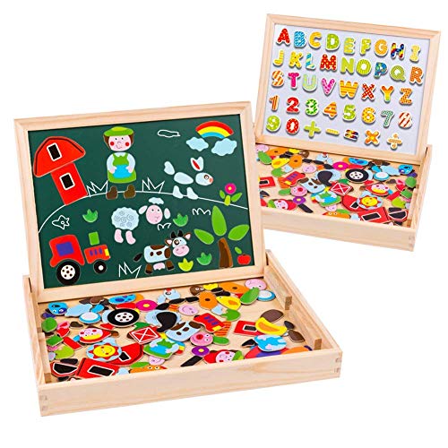 Uping Holzpuzzle mit Doppelseitige Magnettafel,Kinder Magnetische Holzspielzeug,155 Stücke Nettes Farm Tier/Auto/Buchstaben Digitales Puzzle -Muster, Geschenk für Junge und Mädchen Uping Holzpuzzle mit Doppelseitige Magnettafel,Kinder Magnetische Holzspielzeug,155 Stücke Nettes Farm Tier/Auto/Buchstaben Digitales Puzzle -Muster, Geschenk für Junge und Mädchen von Uping