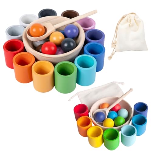 Bälle in Cups Spielzeug Regenbogen Holz Sorter Game Farberkennung Kleinkind Matching Game Toys 12 Farben von Upiulote