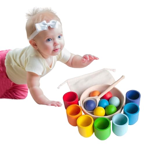 Bälle in Cups Spielzeug Regenbogen Holz Sorter Game Farberkennung Kleinkind Matching Game Toys 7 Farben Bälle in Tassen Spielzeug von Upiulote