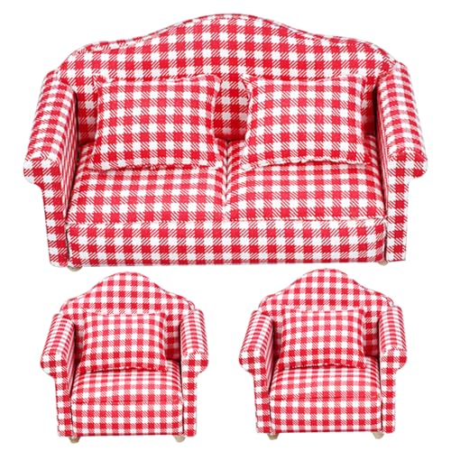Dollhouse Couch mit Kissen 3PCS Mini Dollhouse Sofa 1 12 Skala Möbel- und Zubehör -Spielzeug für Wohnzimmer Armstühle rote Plaidstil Dollhouse Couch mit Kissen 3PCS Mini Dollhouse Sofa 1 12 Skala Möbel- und Zubehör -Spielzeug für Wohnzimmer Armstühle rote Plaidstil von Upiulote
