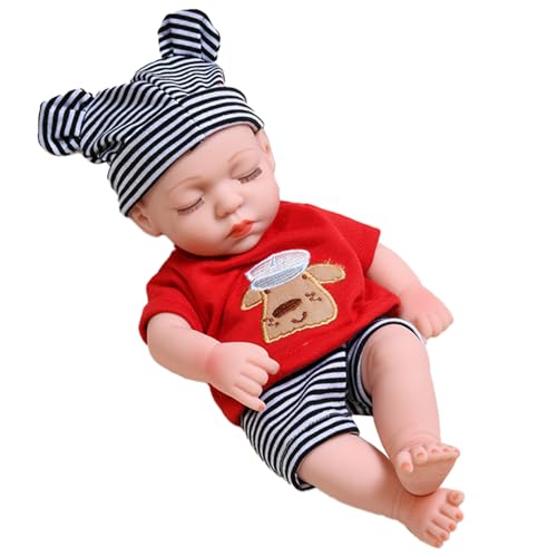 Upiulote 12 x 4 Zoll gekleidet bewegliche Joint Simulation Eye geschlossene Babypuppe Vinyl poable niedliche realistische Babypuppen Geschenk für Kinder, rote Kleidung Puppe von Upiulote