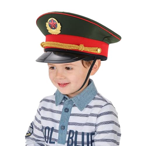 Upiulote Army Cap for Kids Short Bim Cadet Mütze mit Kinngurt Kadettenhut mit Abzeichen dekorativ für Bühne, Cosplay, Halloween Hut Upiulote Army Cap for Kids Short Bim Cadet Mütze mit Kinngurt Kadettenhut mit Abzeichen dekorativ für Bühne, Cosplay, Halloween Hut von Upiulote