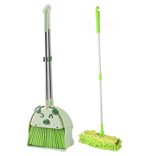 Upiulote Kleinkindbesen und Reinigungsset, Kids Mopp und Broom Set, süße Katze Kleinkindreinigung, Staubpan ausziehbarer Mopp für Haushaltsgüter Spielen Spielzeuggeschenke Grün grün von Upiulote