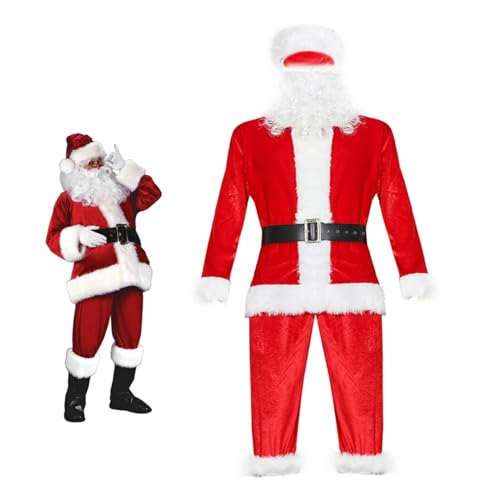 Upiulote Männer Santa Claus Outfit Größe L 5pcs Weihnachts -Cosplay -Kostüm Weißer Barthut Top Hosen Gürtel rotes Weihnachtsmann Outfit Upiulote Männer Santa Claus Outfit Größe L 5pcs Weihnachts -Cosplay -Kostüm Weißer Barthut Top Hosen Gürtel rotes Weihnachtsmann Outfit von Upiulote