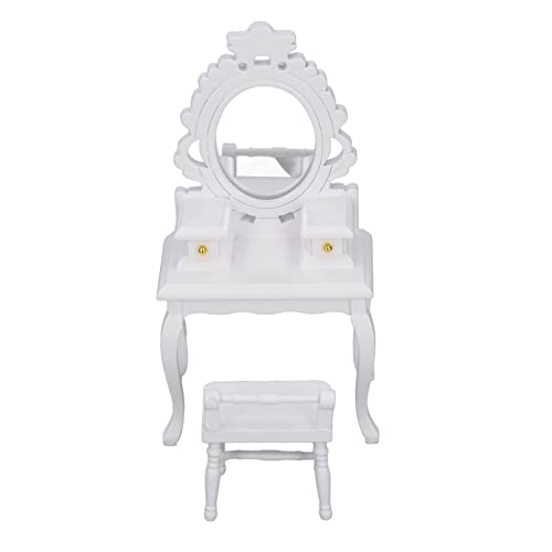 Uplory Dollhouse Schlafzimmermöbel, 1: 12 Dollhouse -Schminktischhocker Miniatur Schlafzimmer Möbelmodell Dekoration DIY Dollhouse Accessoire (während) von Uplory