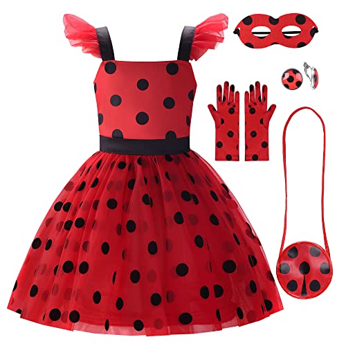 Uplus ME Marienkäfer-Kostüm für Mädchen, Marienkäferkleid, Marienkäfer-Kostüme für Kinder, Kleinkinder, Marienkäfer-Kostüm, Set für Halloween, Geburtstag (2–3T/100) von Uplus ME