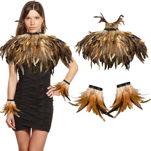 Uposao Gothic Gothic Feder Achselzucken mit Feder Manschetten, Federumhang Damen, Federumhang-Schal, Halloween Feder Cape, Federumhang für Halloween Karneval Cosplay Uposao Gothic Gothic Feder Achselzucken mit Feder Manschetten, Federumhang Damen, Federumhang-Schal, Halloween Feder Cape, Federumhang für Halloween Karneval Cosplay von Uposao