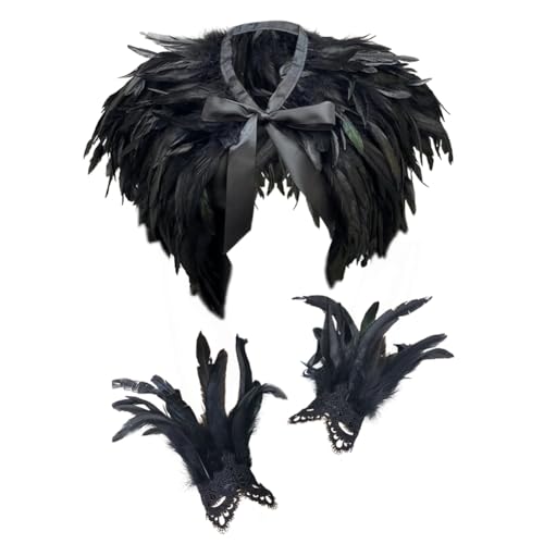 Uposao Gothic Gothic Feder Achselzucken mit Feder Manschetten, Federumhang Damen, Federumhang-Schal, Halloween Feder Cape, Federumhang für Halloween Karneval Cosplay Uposao Gothic Gothic Feder Achselzucken mit Feder Manschetten, Federumhang Damen, Federumhang-Schal, Halloween Feder Cape, Federumhang für Halloween Karneval Cosplay von Uposao