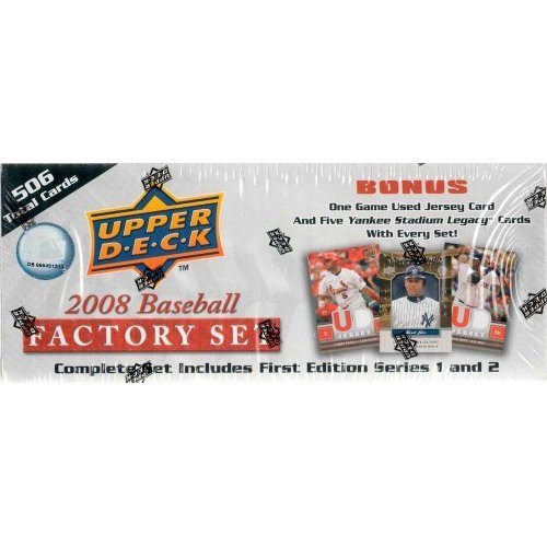 2008 Upper Deck Erste Edition MLB Baseball Factory-Set (506 Karten) + Spiel gebrauchtes Trikot + 5 "Yankee Stadium Legacy" Karten von Upper Deck