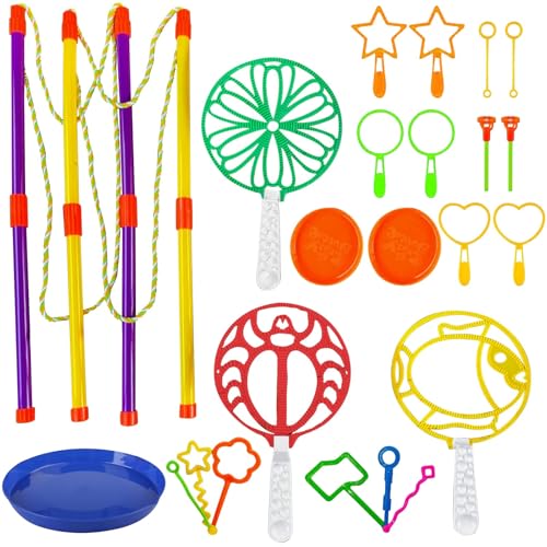 20 Stück Bubble Maker Spiele, Seifenblasenstab Set für Kinder, Riesenseifenblasen Set mit Tablett, Groß Seifenblasen Stab und Seifenblasen Blasringe, für Kindergeburtstag, Partys, Hochzeit von UptVin