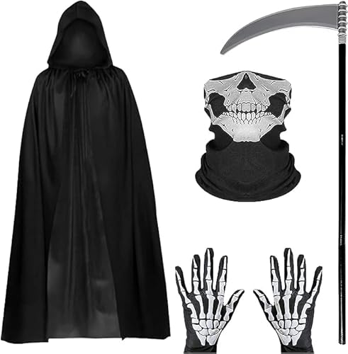Kostüme Halloween , Sensenmann , Kapuzen-Samt-Umhang, 150 cm schwarzer mit , Schädelmaske, Geisterhandschuhe, abnehmbare -Sense, Dark Reaper-Halloween-Kostüm Kostüme Halloween , Sensenmann , Kapuzen-Samt-Umhang, 150 cm schwarzer mit , Schädelmaske, Geisterhandschuhe, abnehmbare -Sense, Dark Reaper-Halloween-Kostüm von UptVin