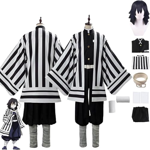 Anime Charakter Iguro Obanai Cosplay Kostüm Outfit Dämonentöter Rengoku Kyoujurou Kimono Umhang Perücke Komplettset Halloween Party Dress Up Anzug von UqaBs