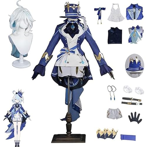 Premium Genshin Impact Cosplay Focalors Kostüm Spiel Anime Männer Frauen Cosplay Uniformen Halloween Karneval Party Outfit für Frauen Halloween Dress Up Anzug mit Perücke für Unisex von UqaBs