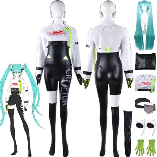 UqaBs Anime Hatsune Miku Cosplay Kostüm Outfit Rollenspiel Uniform Overall Komplettset Halloween Karneval Dress Up Anzug mit Perücke Kopfschmuck Kopfhörer von UqaBs