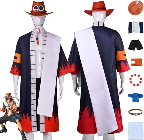 UqaBs Anime Puma D. Ace Cosplay Kostüm Outfit Wano Country Kinono Komplettes Set Halloween Party Karneval Uniform Anzug mit Armbändern Hut von UqaBs