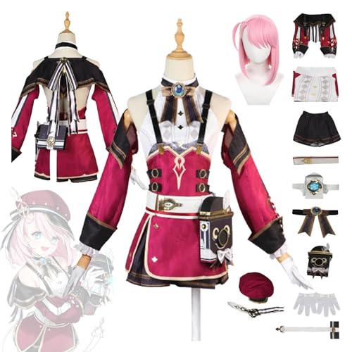 UqaBs Genshin Impact Charlotte Cosplay Costume Complete Set with Wig and Hats Genshin Charlotte Cosplay Fancy Dress Charlotte Cosplay Uniform Halloween Carnival Party von UqaBs