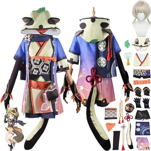 UqaBs Genshin Impact Sayu Cosplay Kostüm Outfit Spielcharaktere Hutao Raiden Shogun Uniform Komplettset Damen Mädchen Halloween Karneval Party Dress Up Anzug mit Hut Perücke von UqaBs
