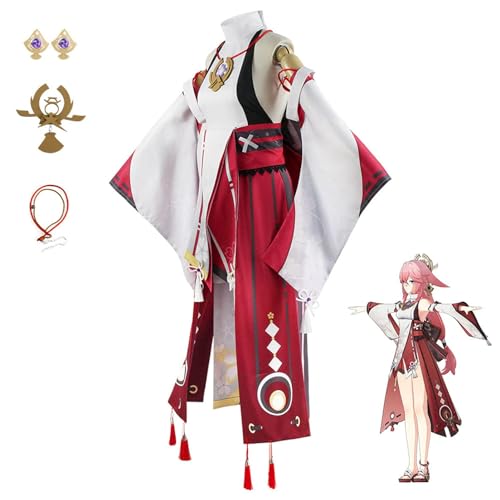 UqaBs Genshin Impact Yae Miko Cosplay-Kostüm, komplettes Set mit Perücke, Genshin Impact Yae Miko Kostüm, Yae Miko Spielcharakter-Kostüm, geeignet für Anime-Auftritte von UqaBs