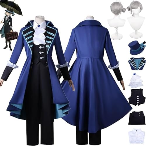 UqaBs Rückseite: 1999 Vertin Cosplay Kostüm Outfit Spielzeugfigur Regulus Blaue Uniformjacke Komplettset Halloween Karneval Party Dress Up Anzug mit Hut Perücke von UqaBs