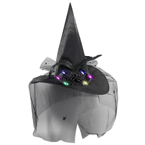Cooler Hexenhut mit Blume, Tüll für Damen, Herren, Teenager, für Halloween, Party, leuchtend, transparent, Retro-Zauberer, Cosplay, Halloween, Hüte für Erwachsene von Uqezagpa