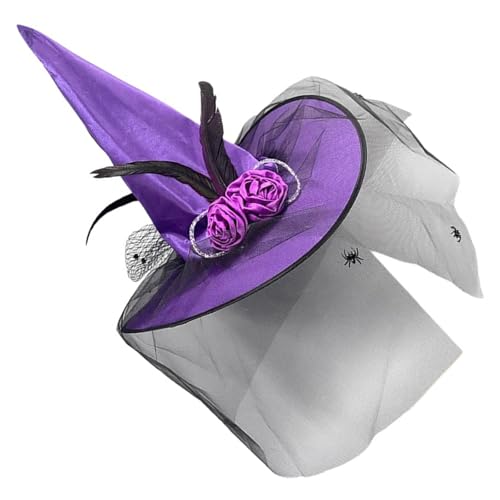 Cooler Hexenhut mit Blume, Tüll für Damen, Herren, Teenager, für Halloween, Party, leuchtend, transparent, Retro-Zauberer, Cosplay, Halloween, Hüte für Erwachsene von Uqezagpa