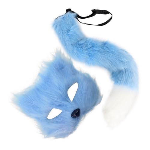 Uqezagpa 2-teiliges Fuchs-Kostüm, Cosplay, Füchse, Katzen, halbes Gesicht, Schwanz-Set, Halloween, Tier-Kostüm, Zubehör-Set, Halloween, Cosplay-Kostüm von Uqezagpa