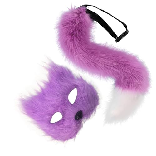 Uqezagpa 2-teiliges Fuchs-Kostüm, Cosplay, Füchse, Katzen, halbes Gesicht, Schwanz-Set, Halloween, Tier-Kostüm, Zubehör-Set, Halloween, Cosplay-Kostüm von Uqezagpa