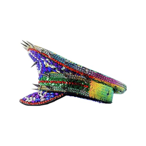Uqezagpa Bunte Strass-Kapitänskappen für Musik-Festivals, Maskeraden, Partyhut, Braut, flacher Hut, Rollenspiel, Kapitän-Kostümkappen für Musik-Festivals Uqezagpa Bunte Strass-Kapitänskappen für Musik-Festivals, Maskeraden, Partyhut, Braut, flacher Hut, Rollenspiel, Kapitän-Kostümkappen für Musik-Festivals von Uqezagpa