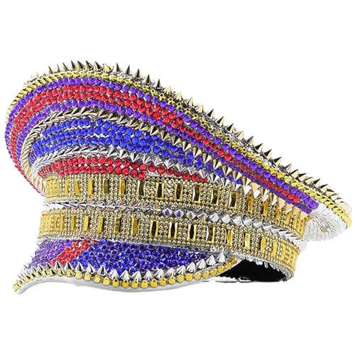 Uqezagpa Bunter Strass-Kapitän für Hochzeit, Maskerade, Karneval, Party, Hut, Braut, flacher Hut, Rollenspiel, Sergeant, Junggesellinnenabschied, für Braut Uqezagpa Bunter Strass-Kapitän für Hochzeit, Maskerade, Karneval, Party, Hut, Braut, flacher Hut, Rollenspiel, Sergeant, Junggesellinnenabschied, für Braut von Uqezagpa