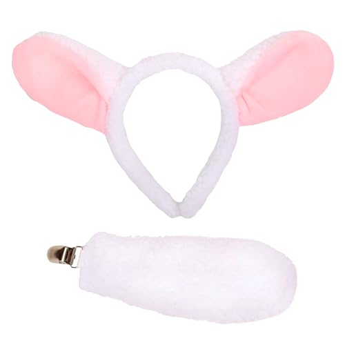 Uqezagpa Einzigartiges Lammohren Stirnband und Schwanz Kostüm Zubehör Set für Kinder für Geburtstagsfeiern Halloween und Schulaufführungen Bequeme Kopfbedeckung von Uqezagpa
