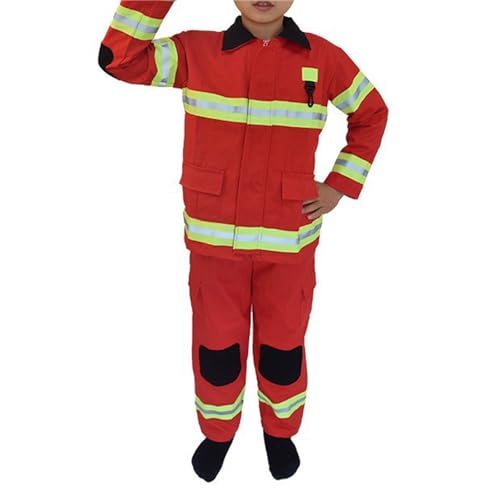 Uqezagpa Feuerwehrmann-Kostüm für Kinder, inklusive Mantel und Hose, Halloween-Feuerwehrmann-Kostüm, für Jungen und Mädchen im Alter von 6–10 Jahren, Cosplay-Party Uqezagpa Feuerwehrmann-Kostüm für Kinder, inklusive Mantel und Hose, Halloween-Feuerwehrmann-Kostüm, für Jungen und Mädchen im Alter von 6–10 Jahren, Cosplay-Party von Uqezagpa