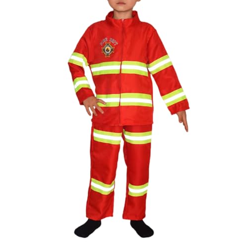 Uqezagpa Feuerwehrmann-Kostüm für Kinder, inklusive Mantel und Hose, Halloween-Feuerwehrmann-Kostüm, für Jungen und Mädchen im Alter von 6–10 Jahren, Cosplay-Party von Uqezagpa
