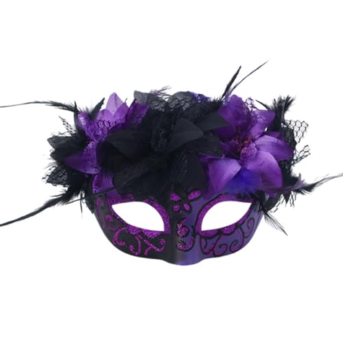 Uqezagpa Gefiederte Maskerade für Damen und Herren, Halloween, Cosplay, halbes Gesicht, Halloween von Uqezagpa